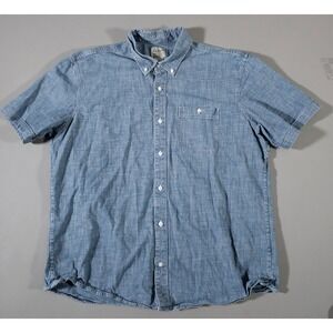 LL Bean Button Down Shirt Mens L Blue Traditional Fit Short Sleeve Chambray